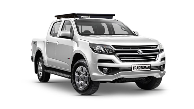 Holden Colorado with Wedgetail roof rack installed as vehicle hero image.