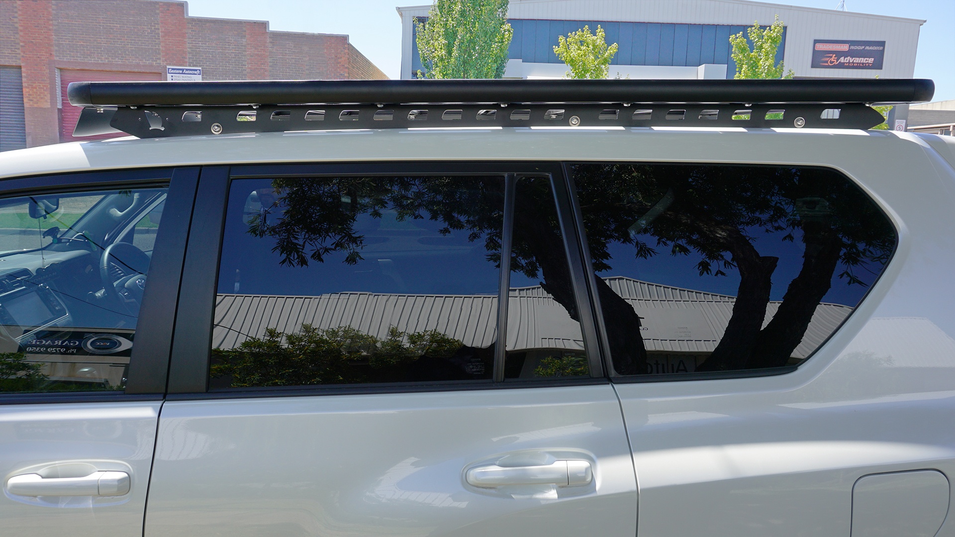 Toyota Prado 150 Series with a Wedgetail roof rack installed.
