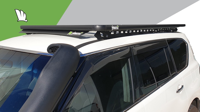 Nissan Patrol Y62 with Wedgetail roof rack installed.