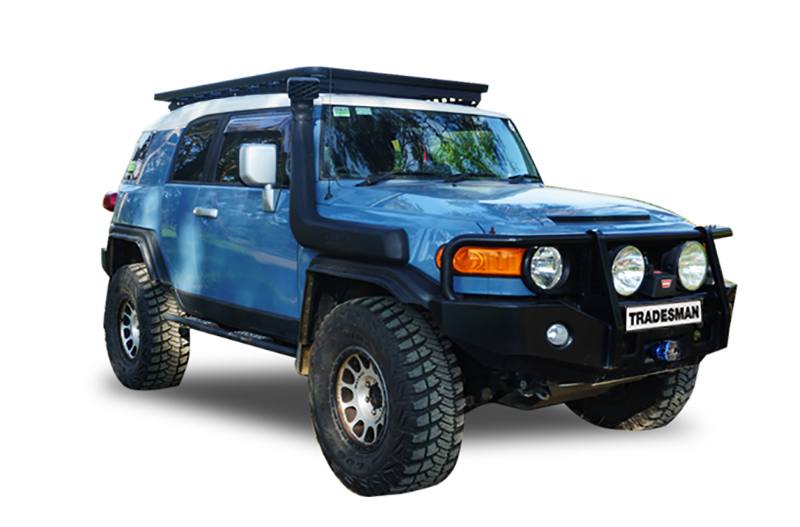 Toyota FJ Cruiser with a Wedgetail roof rack installed hero image.
