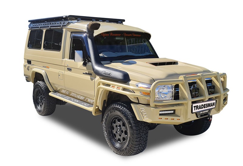 Toyota LandCruiser Troop Carrier 70 Series with a Wedgetail rack installed – Hero image.