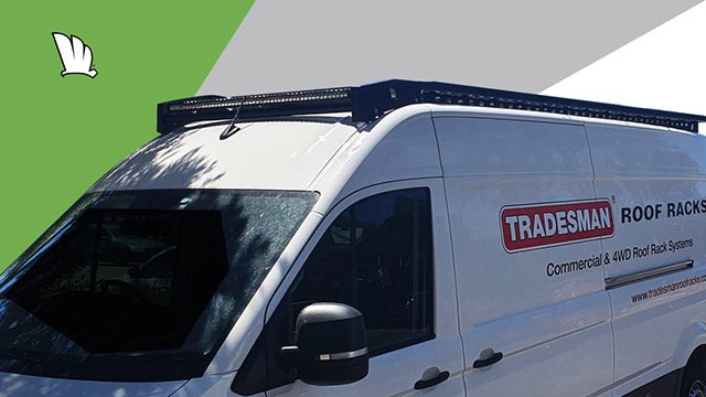 Volkswagen Crafter with Wedgetail roof rack installed showing the full length of the rails and the roof rack platform.