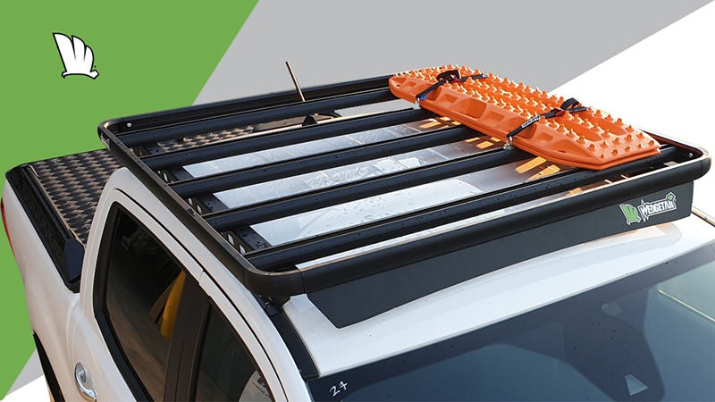 Wedgetail platform roof rack installed on the roof of a Ford Ranger PX dual cab and showing the five crossbars used to make it super strong.