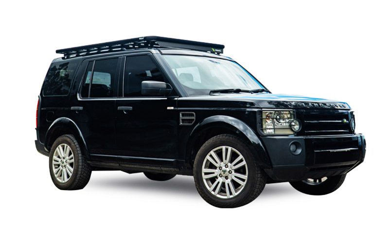 Land Rover Discovery 3/4 fitted with a Wedgetail platform roof rack. Hero image.